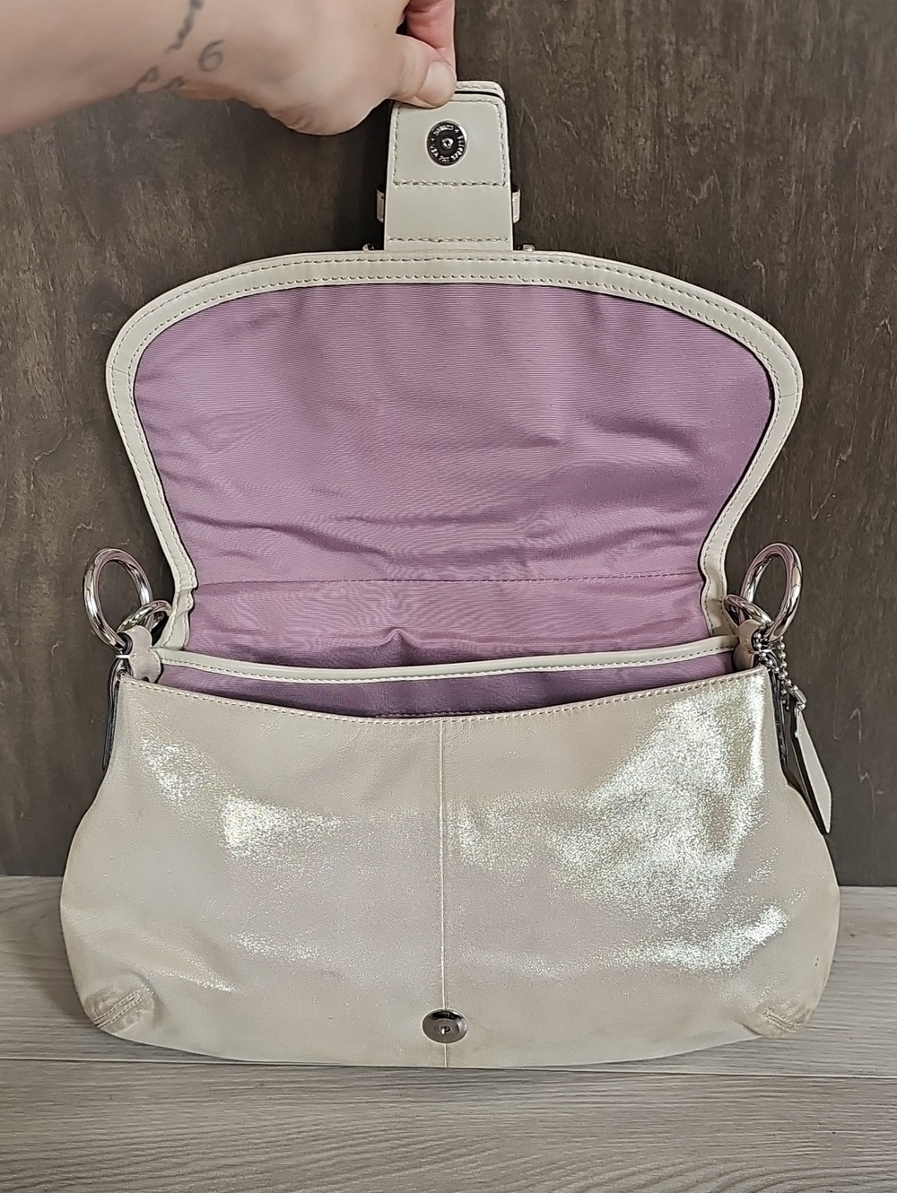 Coach F17217 Soho Flap Metallic Shimmer Champagne Gold Shoulder Bag *Read Cond - Picture 14 of 17
